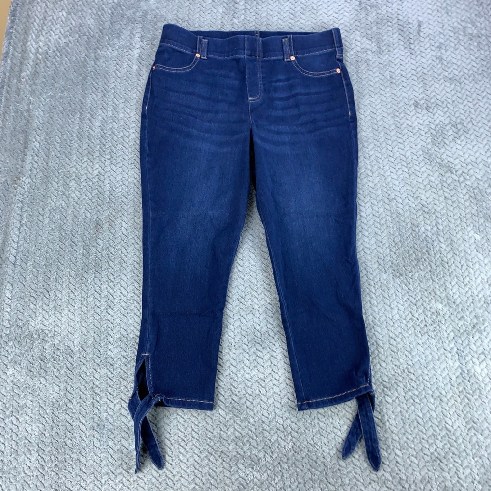 Mixit Jeans Womens Large Blue Dark Wash Pull On Cropped Tie Hem Capris JF00739/A